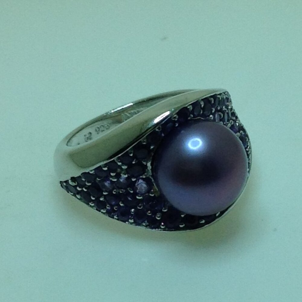 Honora Silver Purple Color Fresh Water Pearl with Amethyst Ring - Picture 2 of 6